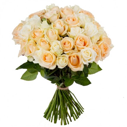 Букет №80 (51 белая роза Аваланш и кремовая роза Аваланш Пич)