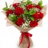 Букет из Красных роз, гипсофилы и зелени в упаковке №11