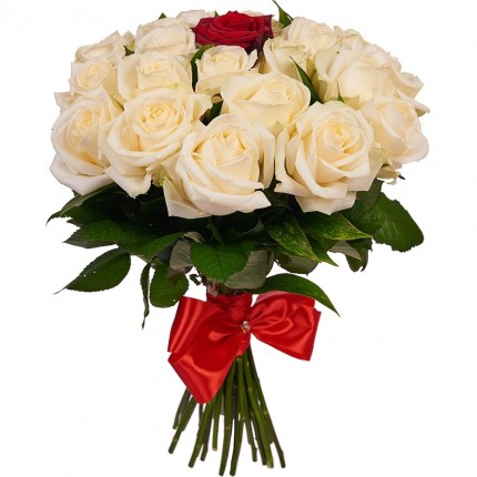 Букет №201 (25 белых роз Аваланш и красных роз Ред Наоми)