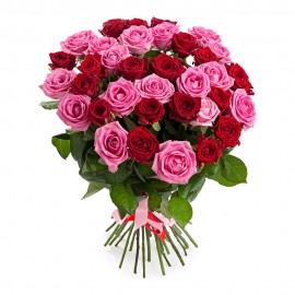 Букет из 35 красных роз Ред Наоми и розовых роз Ревайвал №331