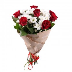 Букет из красной розы Ред Наоми и Хризантемы №274
