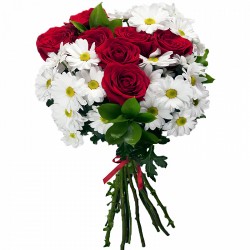 Букет из красной розы Ред Нарми и белой кустовой Хризантемы №47