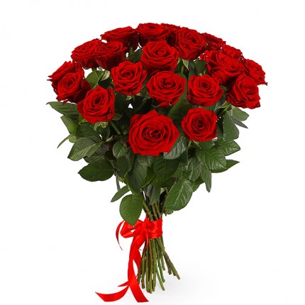 Букет №2 (21 красная роза Ред Наоми с атласной лентой)