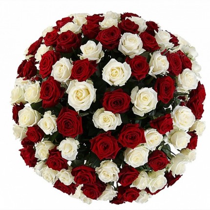 Корзинка из 101 красной розы Ред Наоми и белой розы Аваланш №5