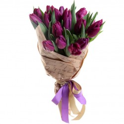 Букет из 21 фиолетового Тюльпана в упаковке №314