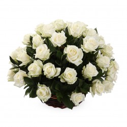 Корзина из 51 белой розы Аваланш №21