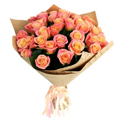 Букет №4 (25 оранжево-розовых роз Мисс Пигги в упаковке)